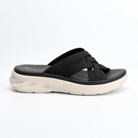 Savoy Woven Crossover Platform Slide - Black, side view