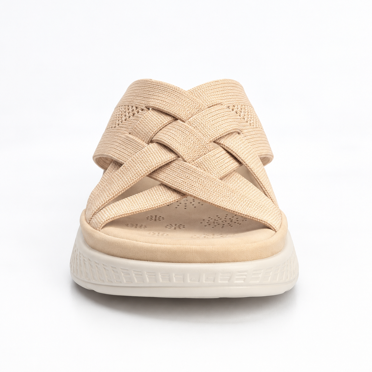 Savoy Woven Crossover Platform Slide - Beige, front view