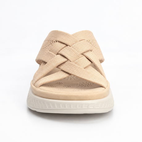Savoy Woven Crossover Platform Slide - Beige, front view