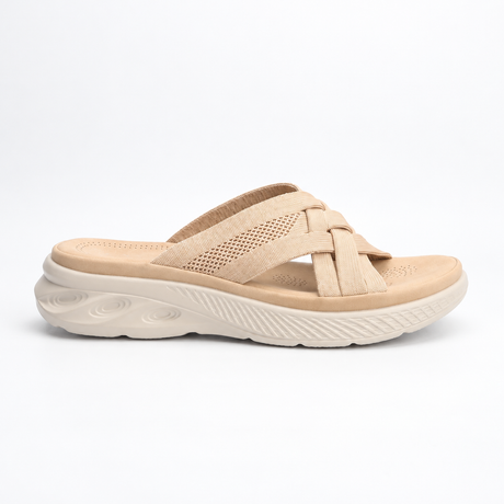 Savoy Woven Crossover Platform Slide - Beige, side view