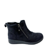 Savoy Wedge Ankle Boot with Zip Detail - Black, side profile
