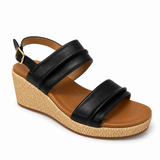 Savoy Woven Wedge Sandal - Black, three-quarter view