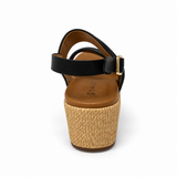 Savoy Woven Wedge Sandal - Black, rear view