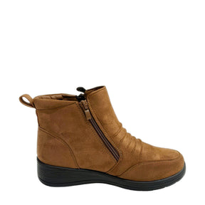 Savoy Wedge Ankle Boot with Zip Detail - Brown, side profile