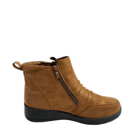 Savoy Wedge Ankle Boot with Zip Detail - Brown, side profile