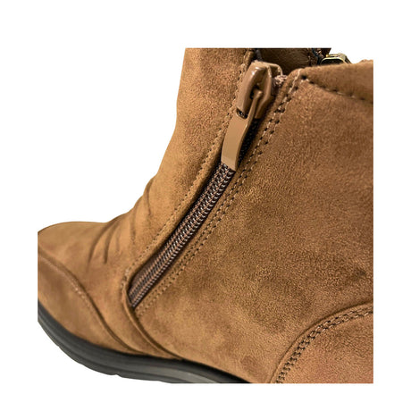 Savoy Wedge Ankle Boot with Zip Detail - Brown, zip detail
