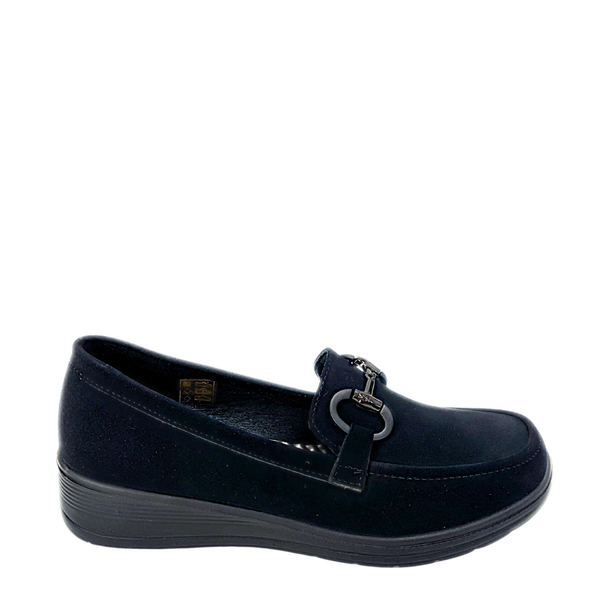 Savoy Comfort Wedge Loafer with Chain Detail, black, view 1