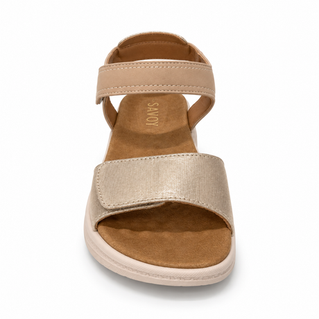 Savoy Adjustable Strap Comfort Sandal - Champagne, front view