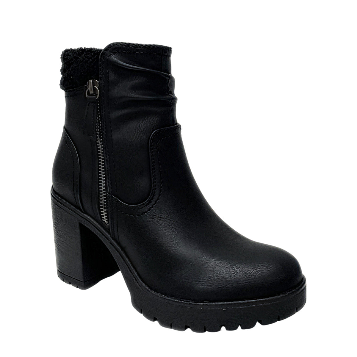 Savoy Chunky Block Heel Boot - Black, three-quarter view