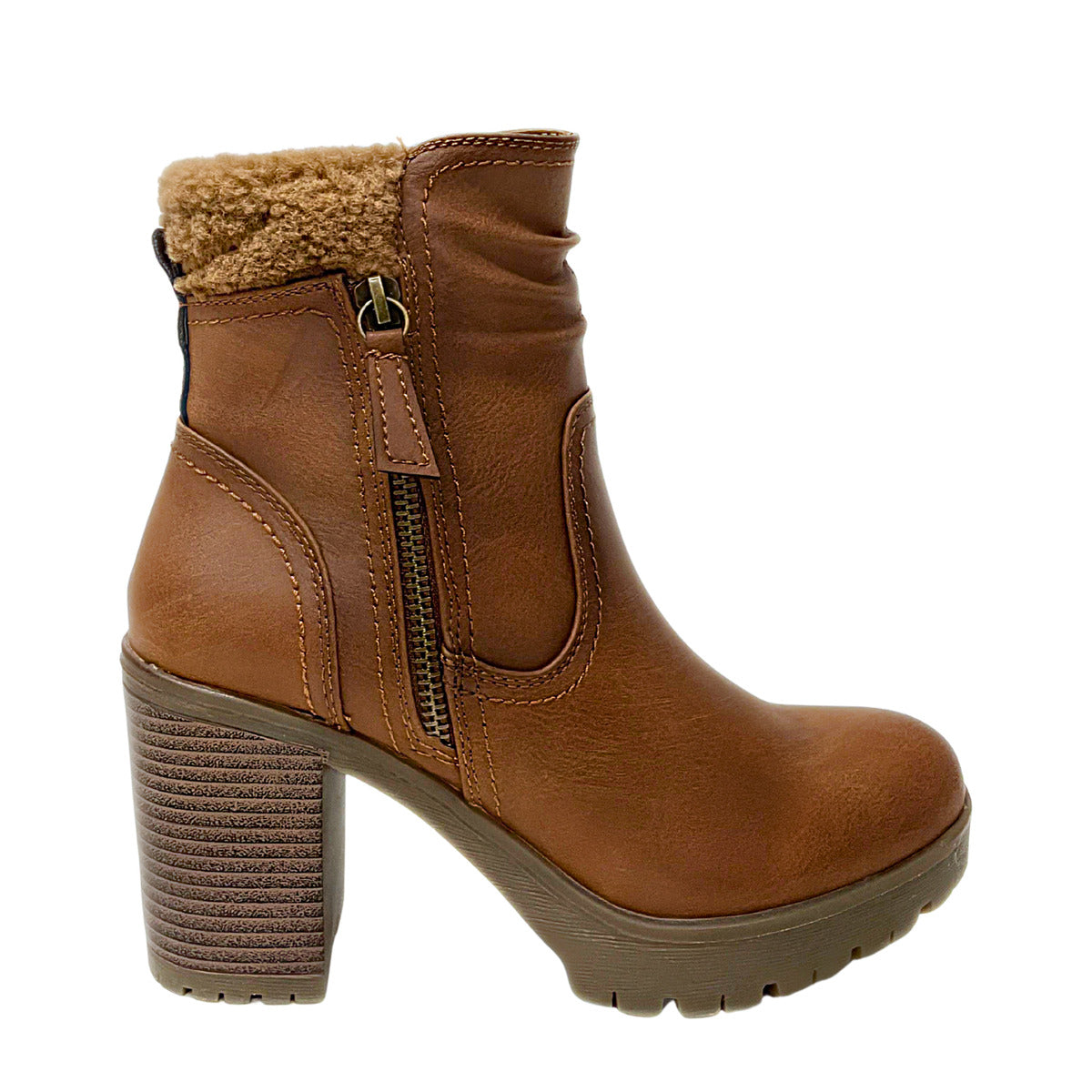 Savoy Chunky Block Heel Boot - Camel, side profile