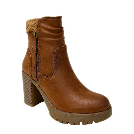 Savoy Chunky Block Heel Boot - Camel, three-quarter view