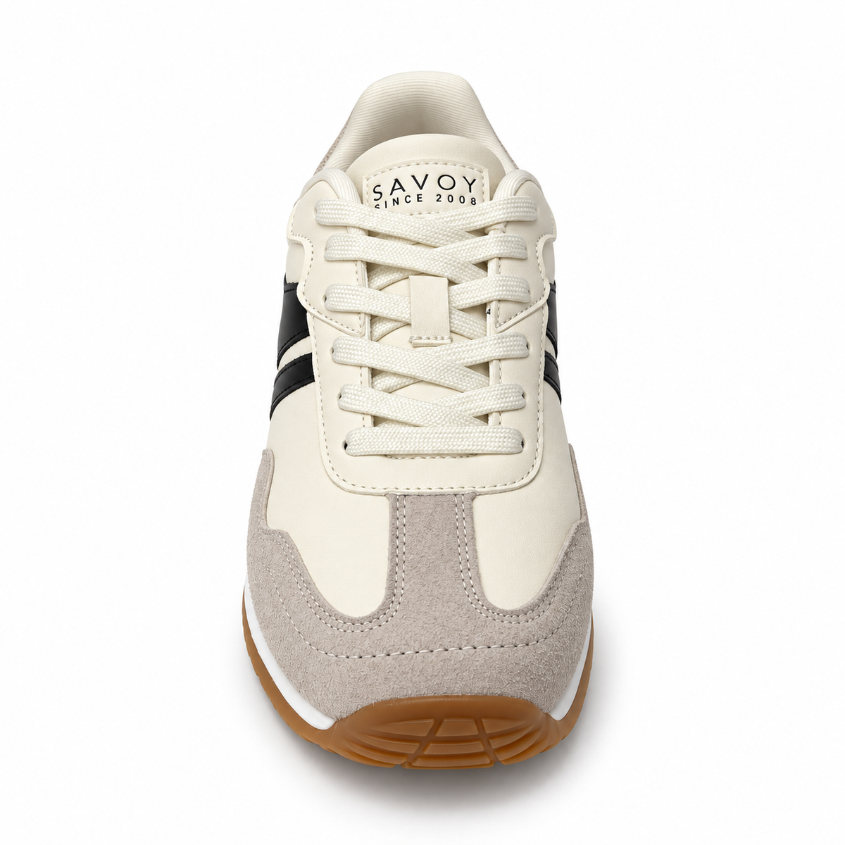 Savoy Retro Lace Up Sneaker - Cream/Black, front view