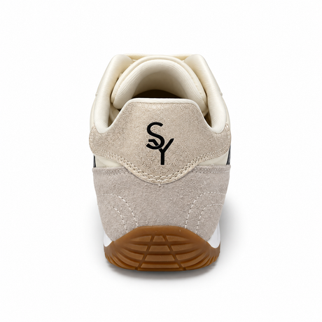 Savoy Retro Lace Up Sneaker - Cream/Black, rear view