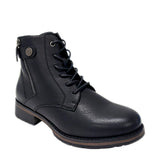 Savoy Metal Button Ankle Boot - Black, three-quarter view