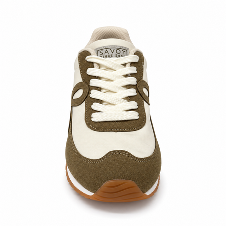 Savoy Retro Lace Up Sneaker - Olive/Cream, front view