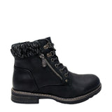 Savoy Padded Collar Lace Up Ankle Boot - Black, side profile
