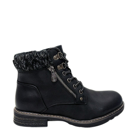 Savoy Padded Collar Lace Up Ankle Boot - Black, side profile