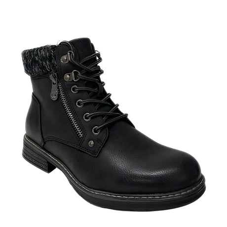Savoy Padded Collar Lace Up Ankle Boot - Black, three-quarter view
