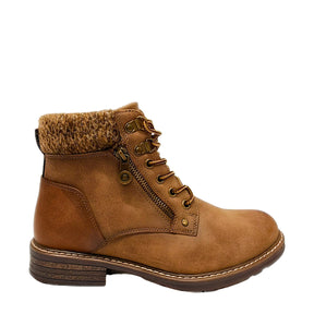 Savoy Padded Collar Lace Up Ankle Boot - Camel, side profile