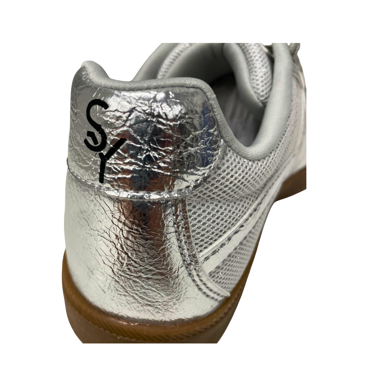 Savoy Retro Lace Up Sneaker Silver Metallic Savoy heel logo detail