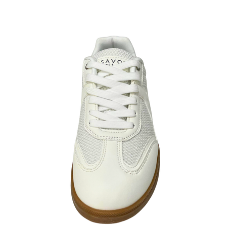 Savoy Retro Lace Up Sneaker - White Metallic, front view