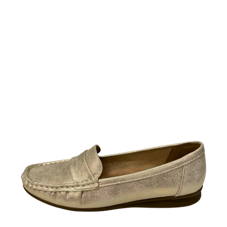 Savoy Slip On Moccasin Gold Metallic side view