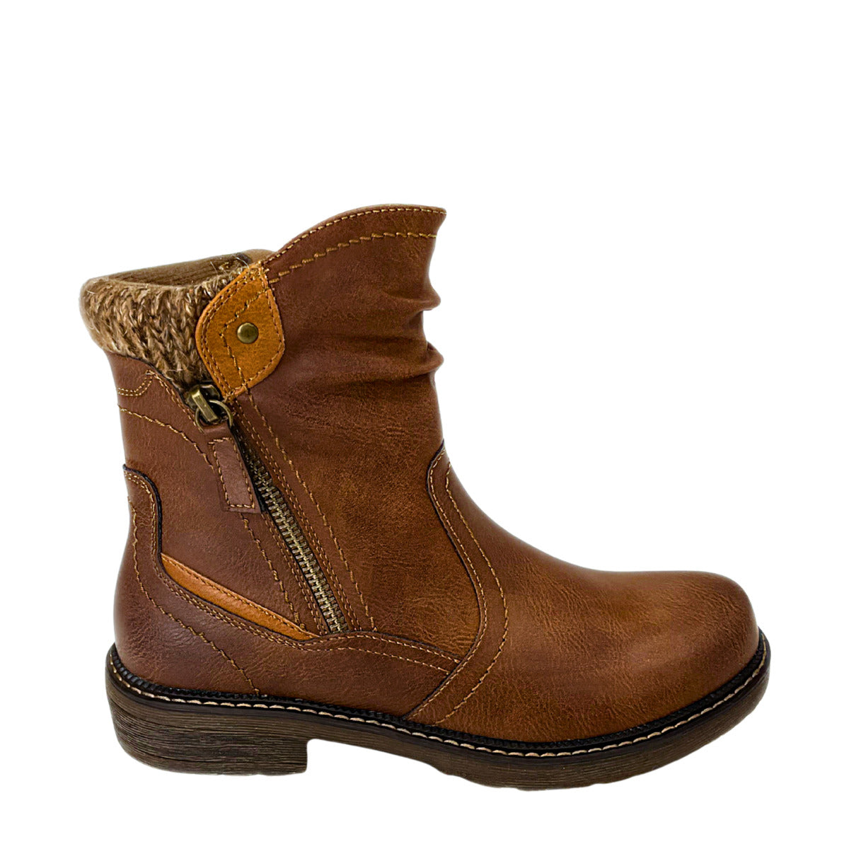 Savoy Mid-Ankle Boots with Stitched Panels Brown, view 1