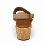 Savoy Woven Wedge Sandal - Taupe, rear view