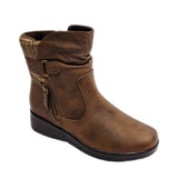 Savoy Tweed Zip Detail Boot - Brown - angled view
