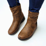 Savoy Tweed Zip Detail Boot - Brown - worn view
