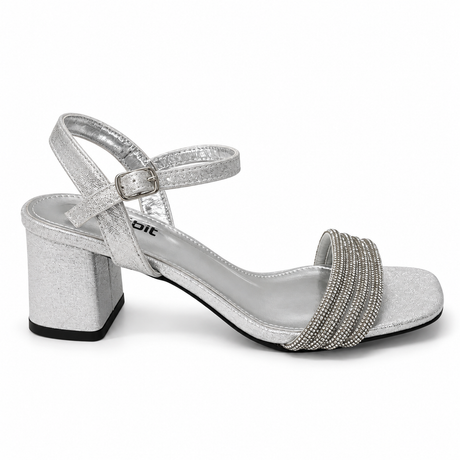 Orbit Rhinestone Strap Block Heel Sandal - Silver, side view