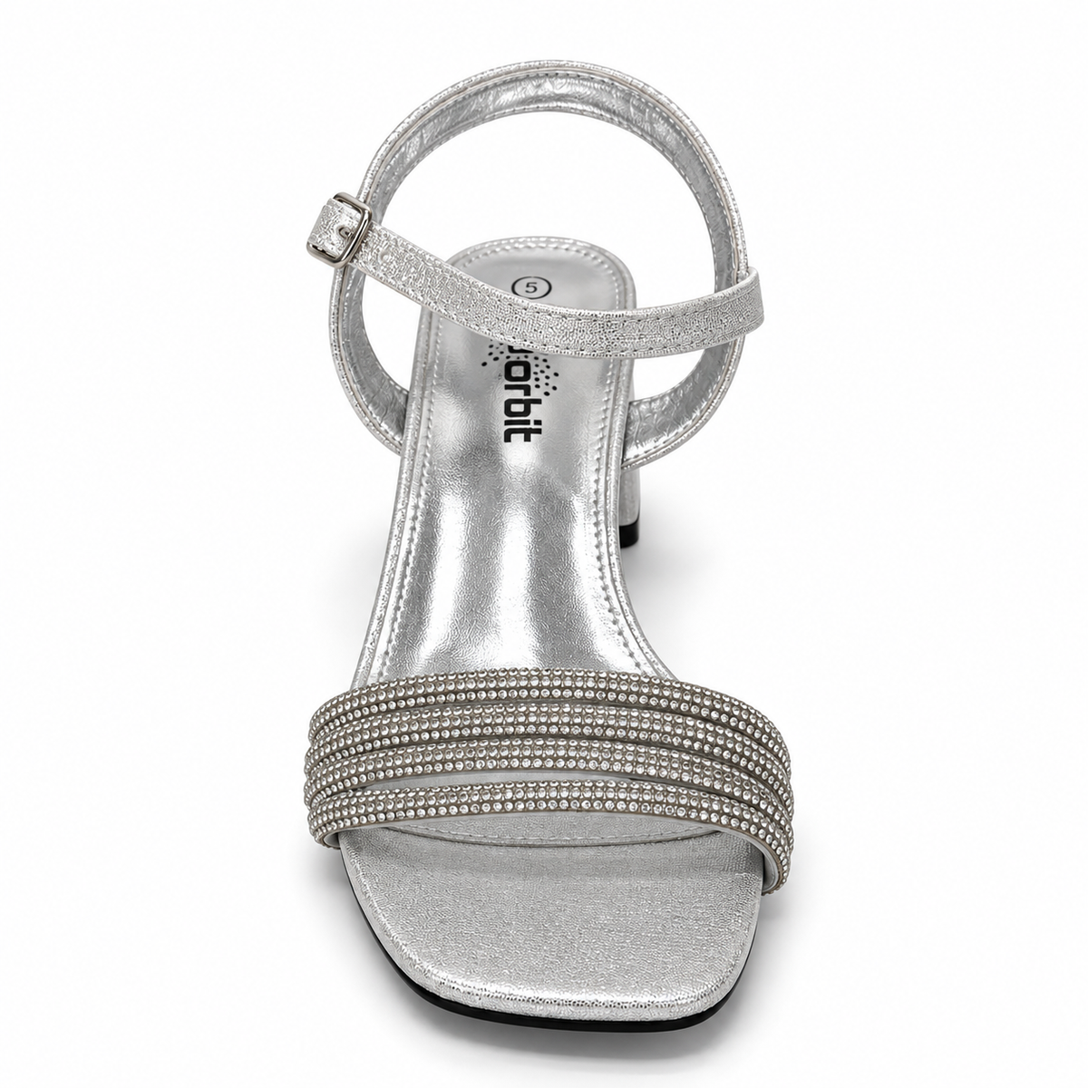 Orbit Rhinestone Strap Block Heel Sandal - Silver, front view