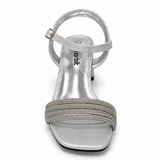 Orbit Rhinestone Strap Block Heel Sandal - Silver, front view