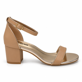 Orbit Single Strap Block Heel Sandal - Tan/Gold, side view