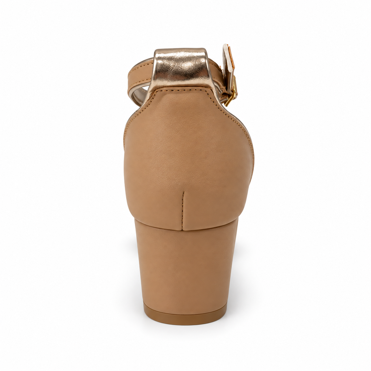 Orbit Single Strap Block Heel Sandal - Tan/Gold, rear view