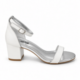 Orbit Single Strap Block Heel Sandal - White, side view