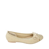 Wild Alice Fabric Bow Pump - Beige - right-facing side view