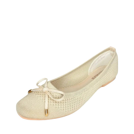 Wild Alice Fabric Bow Pump - Beige - angled view