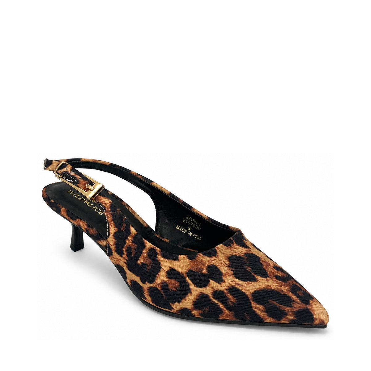 Wild Alice Pointy Slingback Kitten Heel - Leopard - angled view