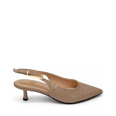 Wild Alice Croc Pointy Slingback Kitten Heel - Nude - side view