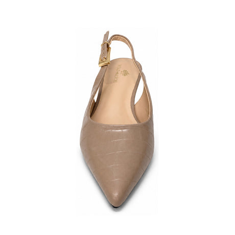 Wild Alice Croc Pointy Slingback Kitten Heel - Nude - front view